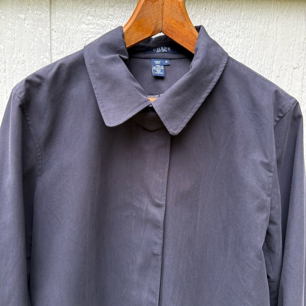 NWT Chaps Unisex Hidden Button Front Navy Trench Coat Jacket M Lined Pockets - Picture 2 of 9